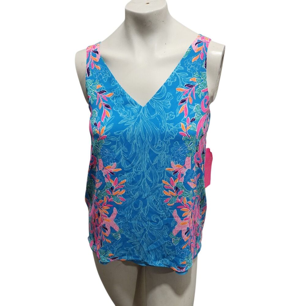 NWT Lilly Pulitzer XS Florin Sleeveless V-Neck Top Seaweed Samba Reversible